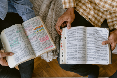 two Christians reading bible