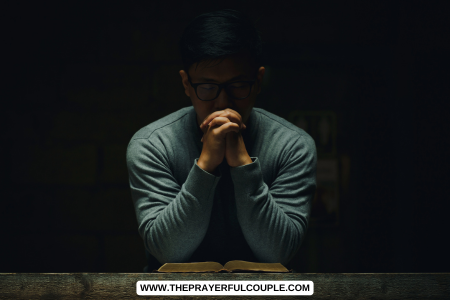 man in prayer with bible verse about revival