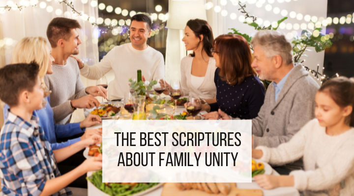 Scripture about family togetherness featured image - large family having dinner
