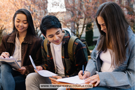 young man and 2 young women smiling at funny Bible passages
