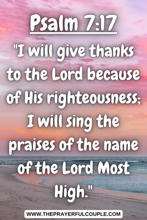 beach with gratefulness scripture - Psalm 7:17